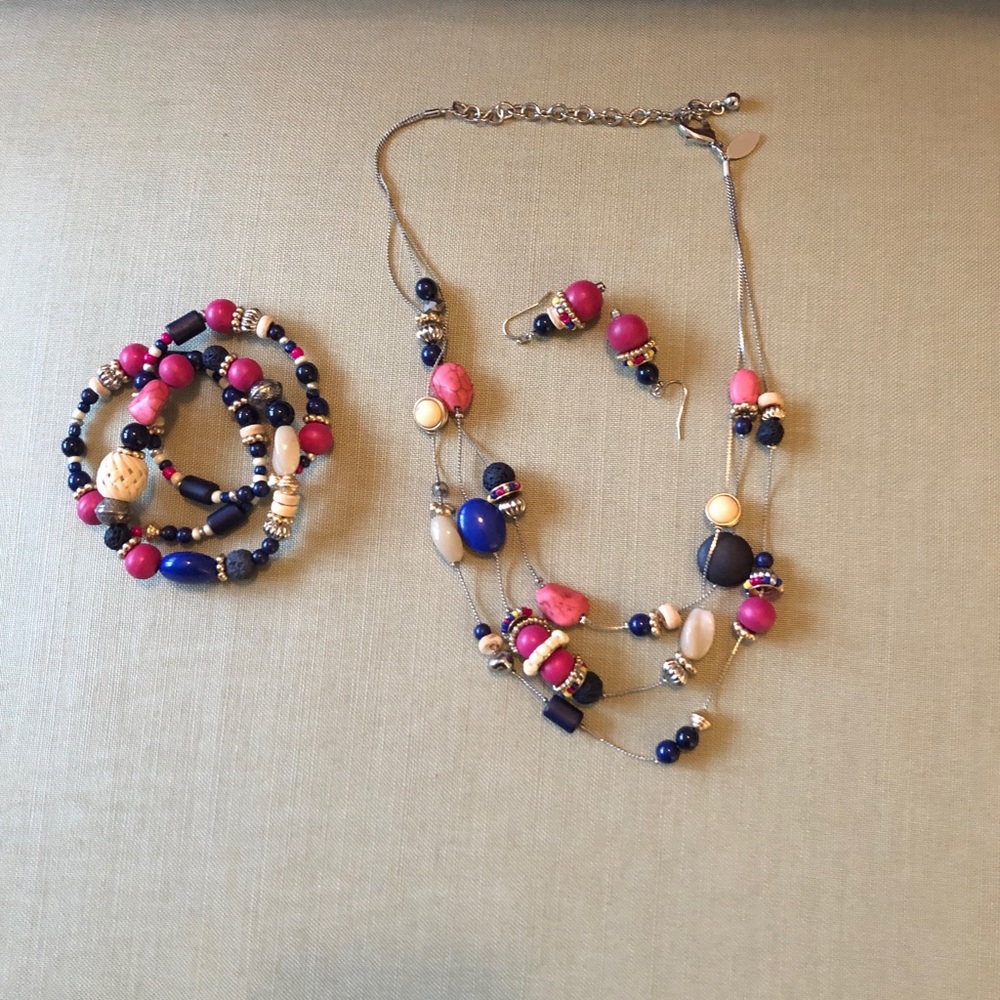 Pretty Chico’s necklace, bracelets and earrings.